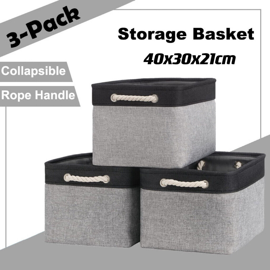 3PCS Large Foldable Fabric Storage Bin Box Toys Clothes Shelving Organise