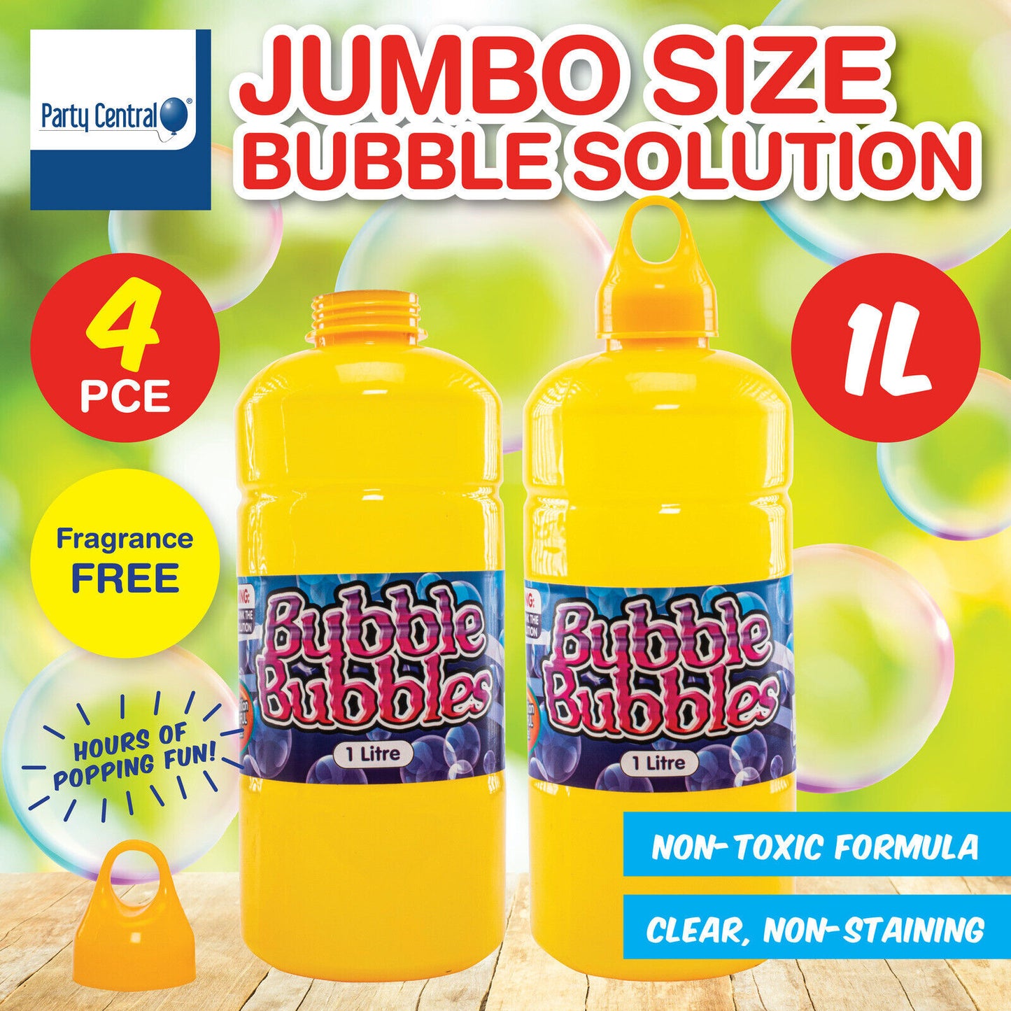 4PK Bubble Solution Jumbo Size Non-Toxic Fragrance Free Endless Fun 1L