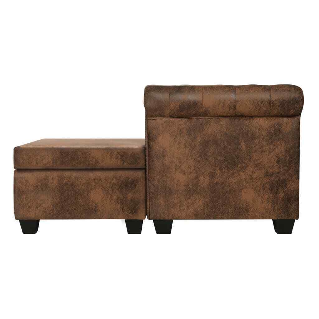 L-shaped Chesterfield Sofa Artificial Suede Leather Brown