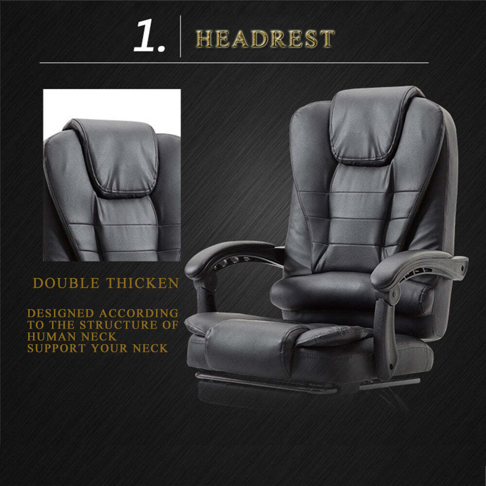 Executive Office Chair Black PU Leather Massage Computer Gaming Gas Lift Seat