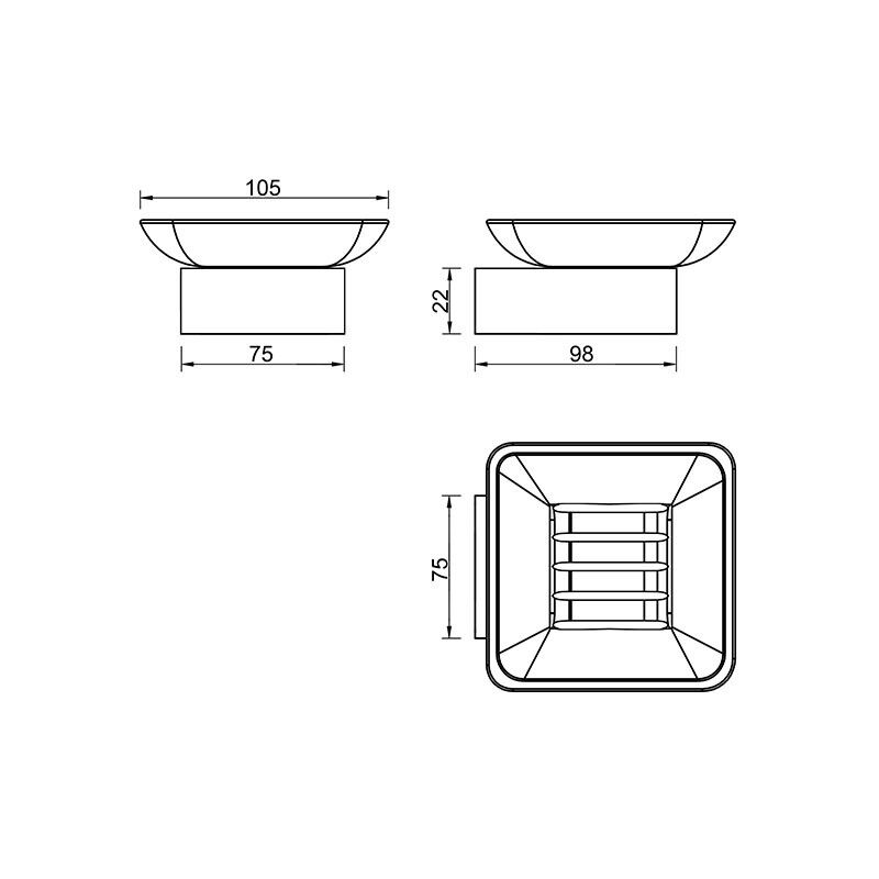 Bathroom Square Stylish Wall Mounted Glass Soap Dish Holder Brass Zine Chrome