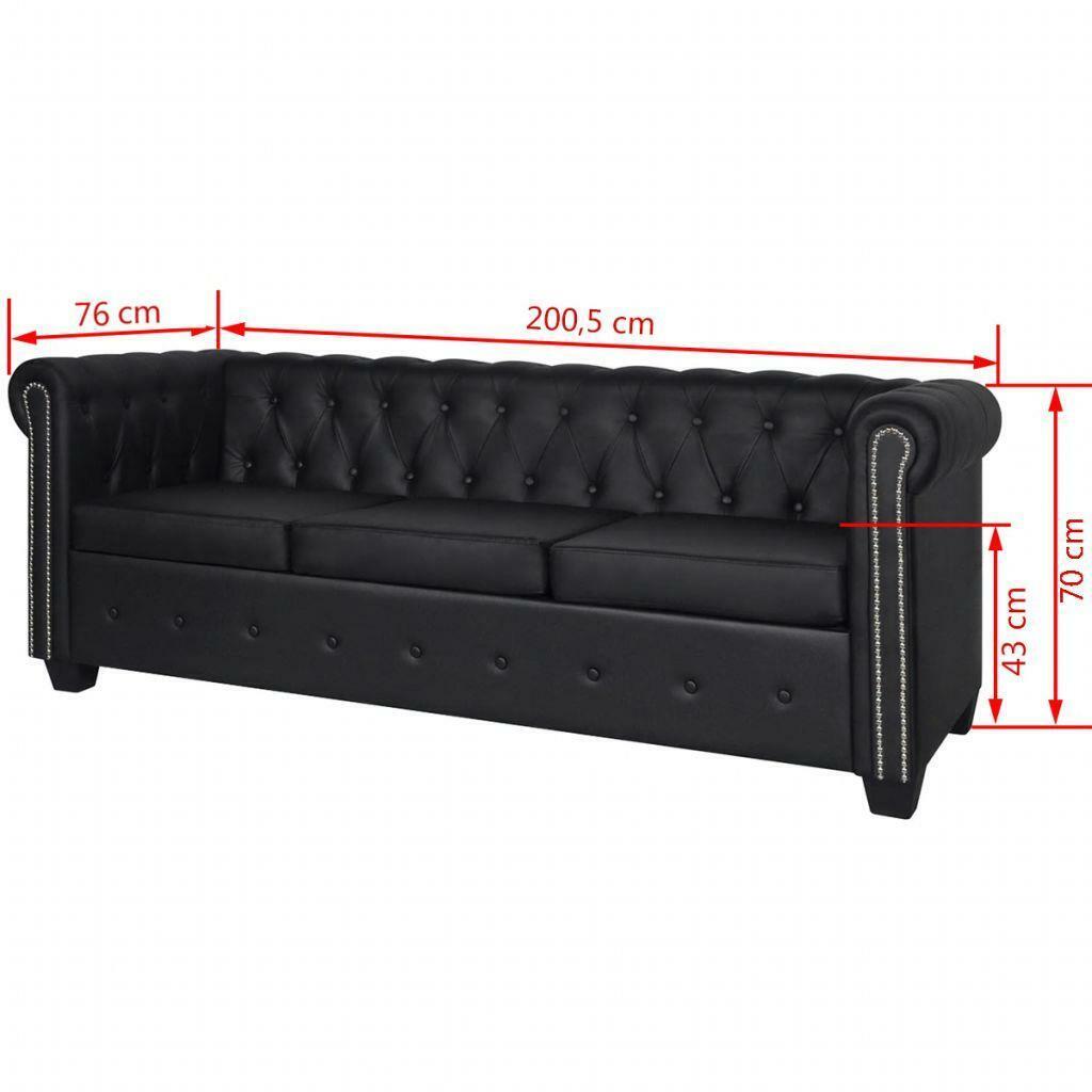 3 Seater Artificial Leather Studded Lounge Couch Seat Chair Sofa Suite - Black