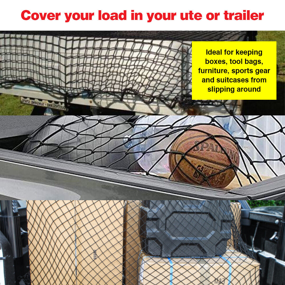 Handy Automotive Cargo Net 1.8m x 1.5m Square Mesh Safe & Secure for Utes/Traile