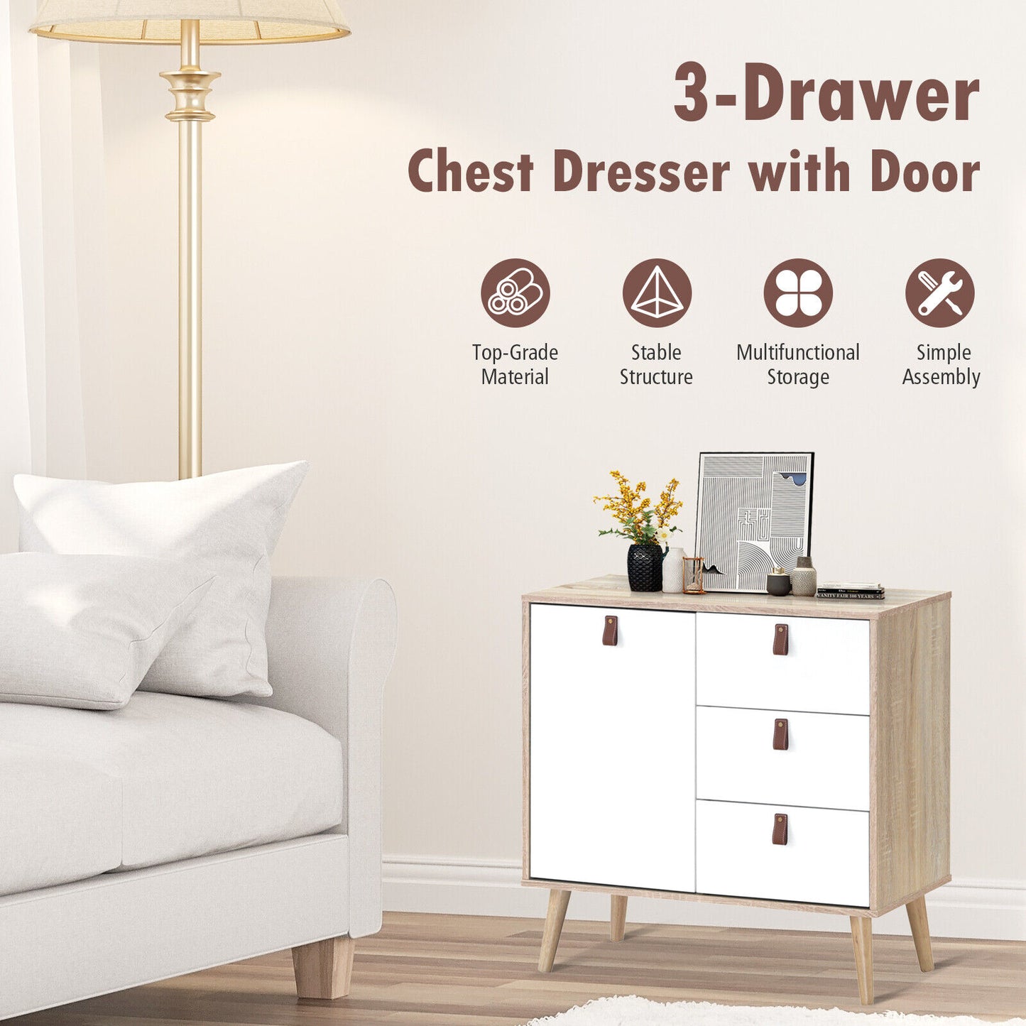 Giantex 3 Drawer Dresser with Anti-toppling Device for Living Room