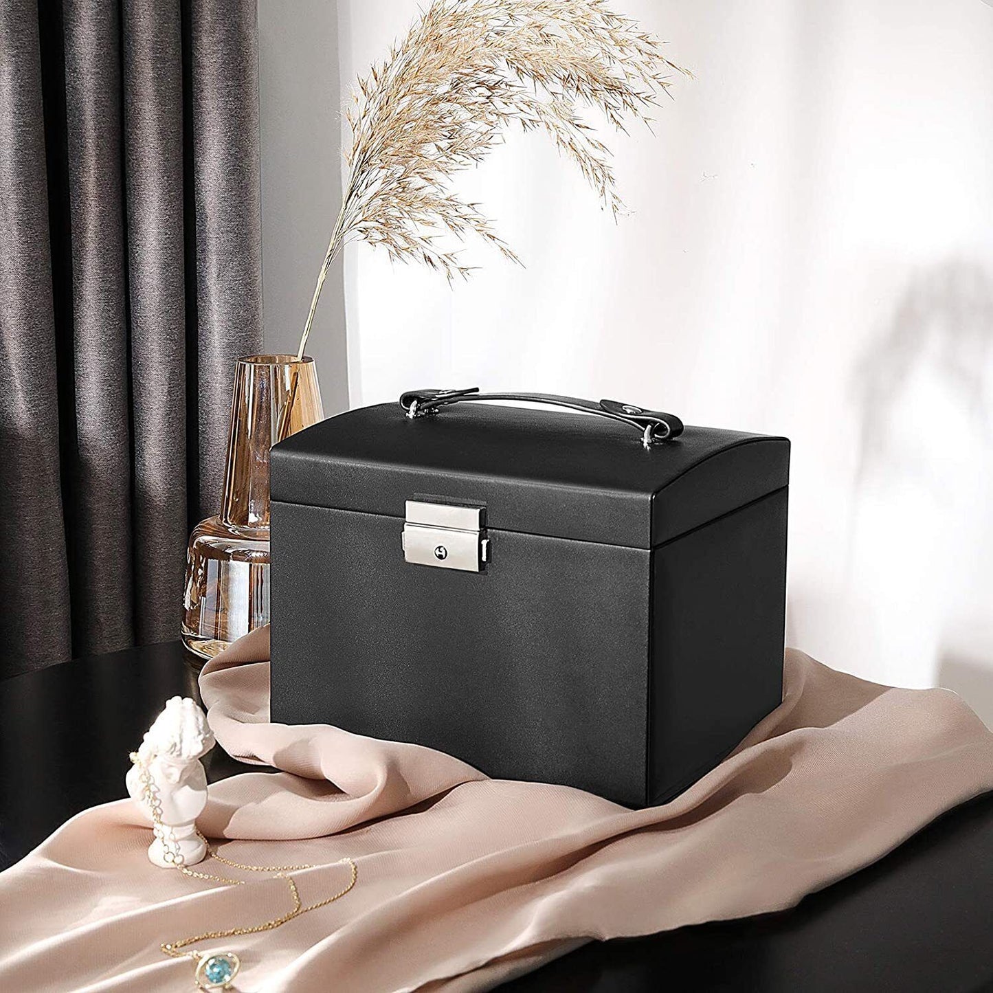 Songmics Lockable Jewellery Box Case with 2 Drawers and Mirror Black