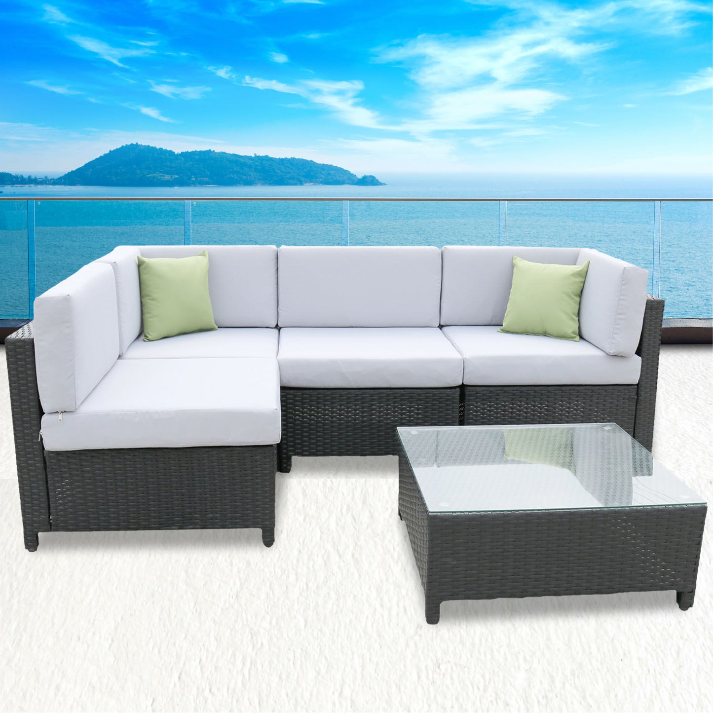 Milano 5 Piece Wicker Rattan Sofa Set Light Grey Outdoor Lounge Patio Set