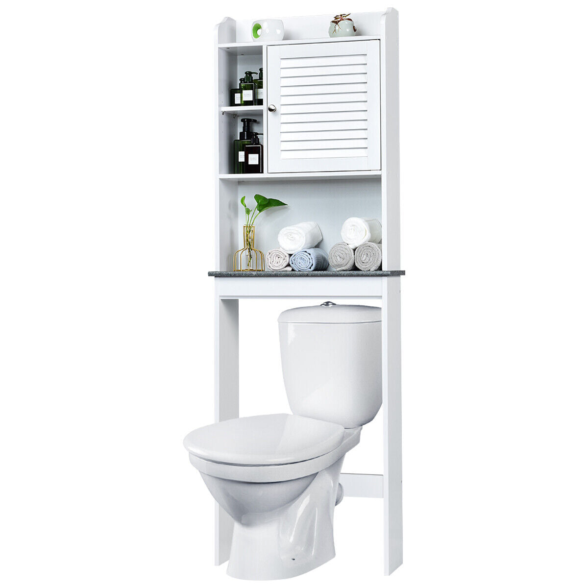 Over The Toilet Toilet Rack Bathroom Cabinet Organiser w/Louver Door