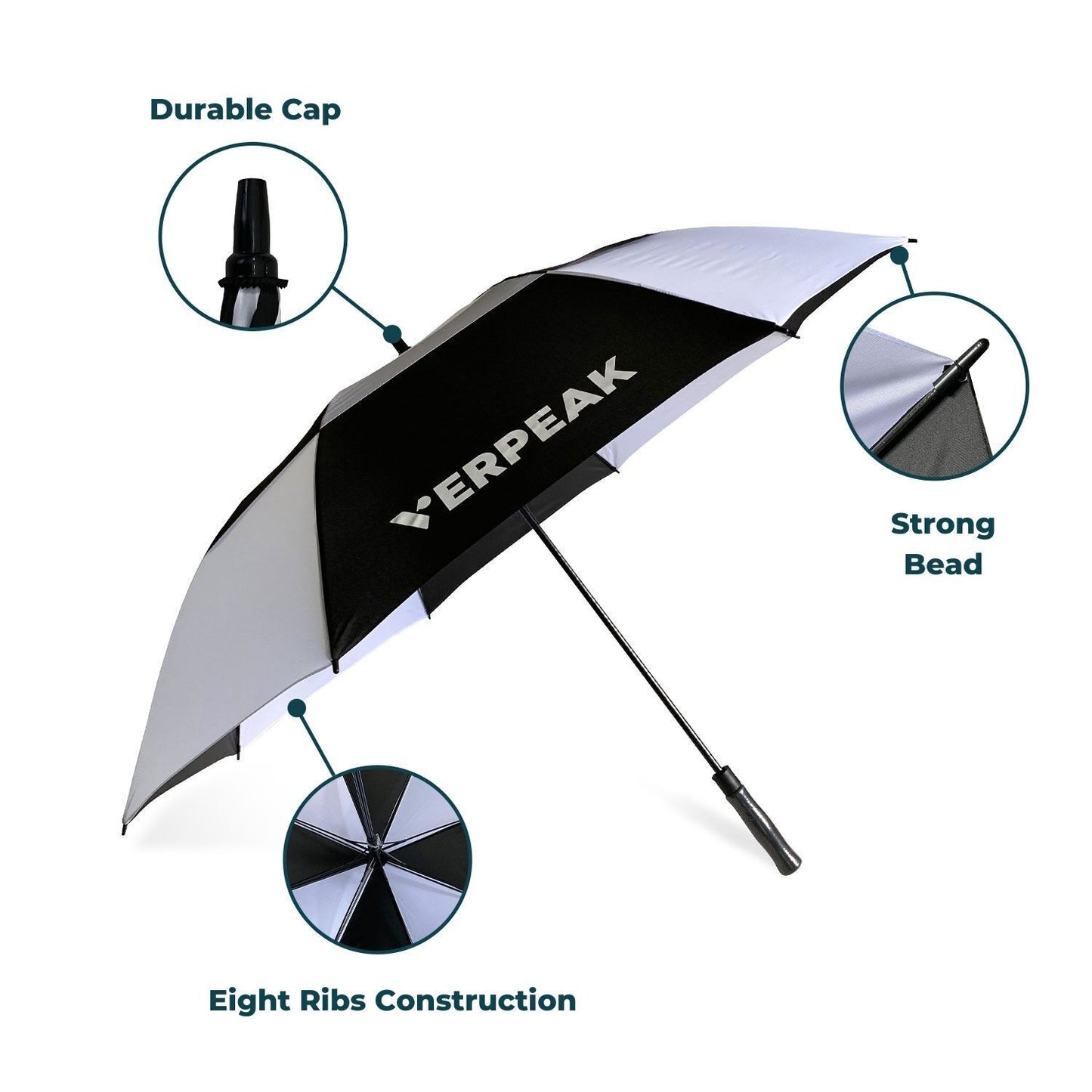 Verpeak Ultra Large Golf Umbrella 62" 210T Pongee Micro-weave Fabric Black White