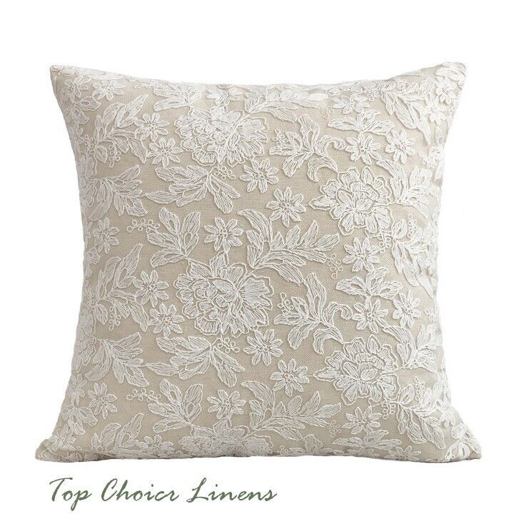 43 x 43cm Decorative Pillow Cover Embroidered Floral White Lace Cushion Cover