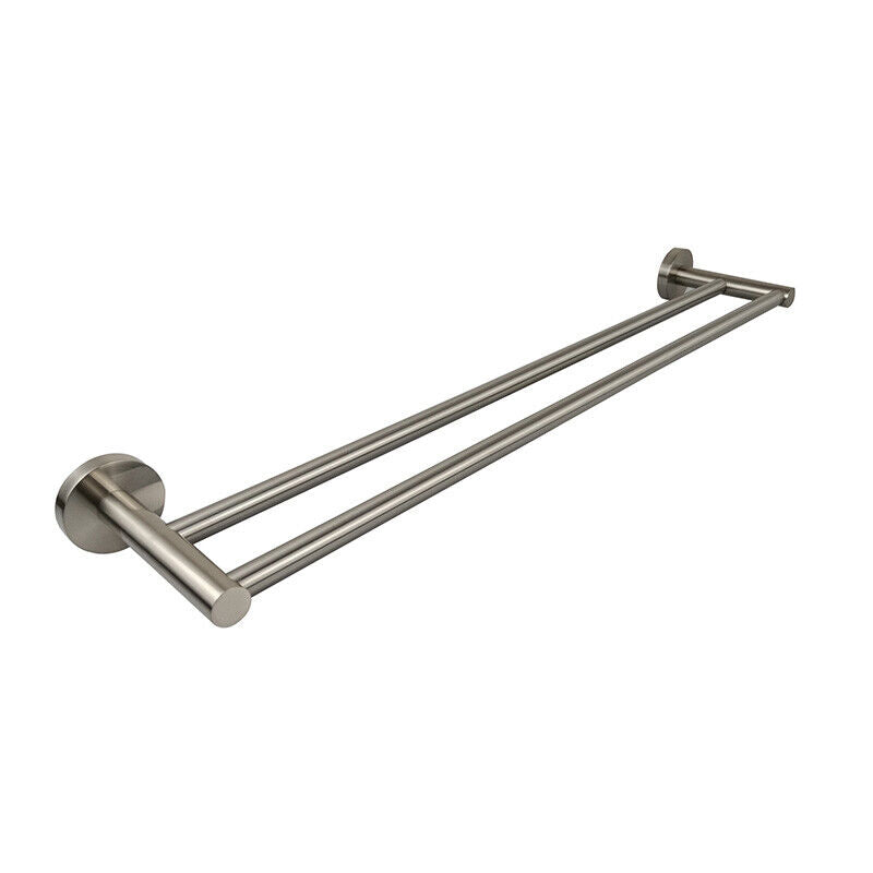 Brushed Nickel Bathroom Round Double Towel Rail 600mm Wall Mounted Brass