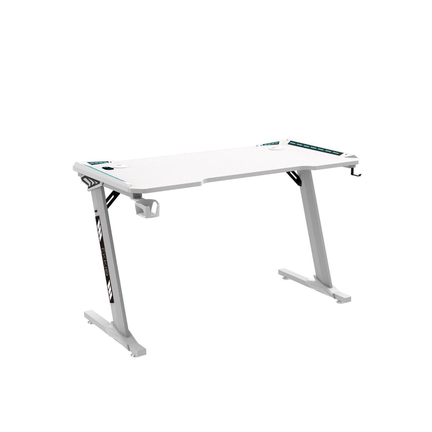 Ekkio Ergonomic Carbon Fibre Textured RGB Gaming Desk Z Shape White 140cm