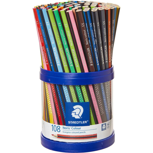 108x Staedtler Noris Club Triangular Coloured Pencils Assorted Tub