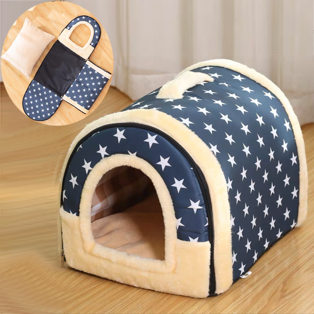 Pet Dog House Kennel Soft Igloo Cave Cat Puppy Bed Doggy Warm Cushion Fold