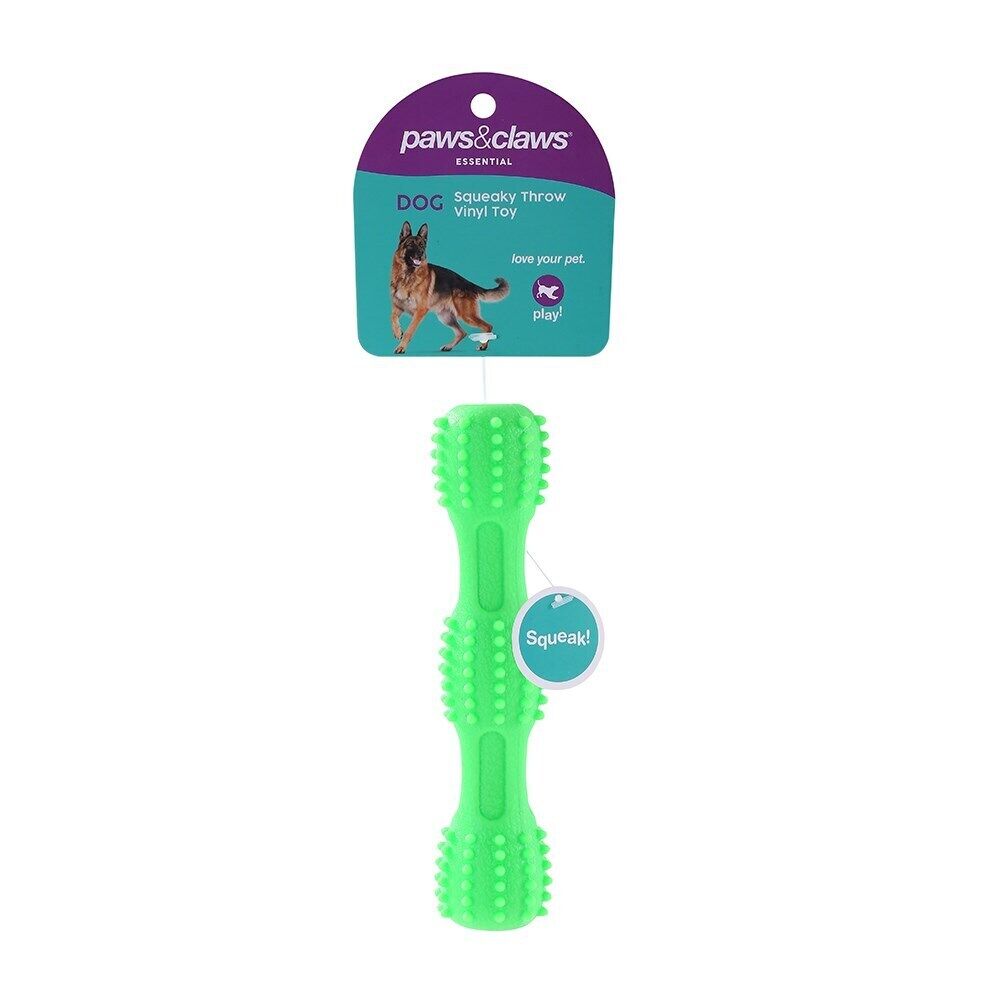 3x Paws & Claws Pet/Dog 18x4.5cm TPR Squeaky Throw Stick Vinyl Rubber Toy Green