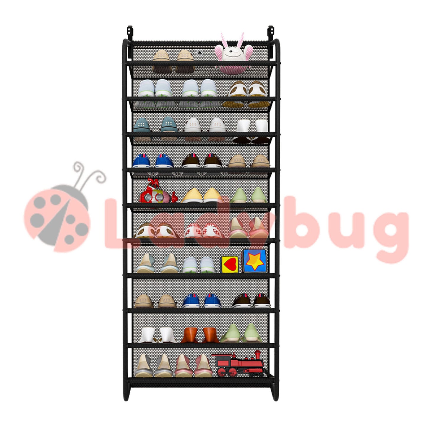 10 Tier 36 Pair Over The Door Shoe Organiser Hanging Shoe Storage Shelf Black