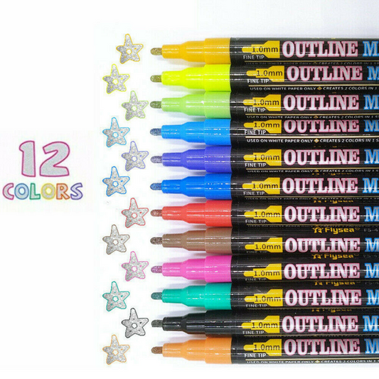 12 Color Multicolored Super Squiggles Outline Marker Pen Set Painting Art