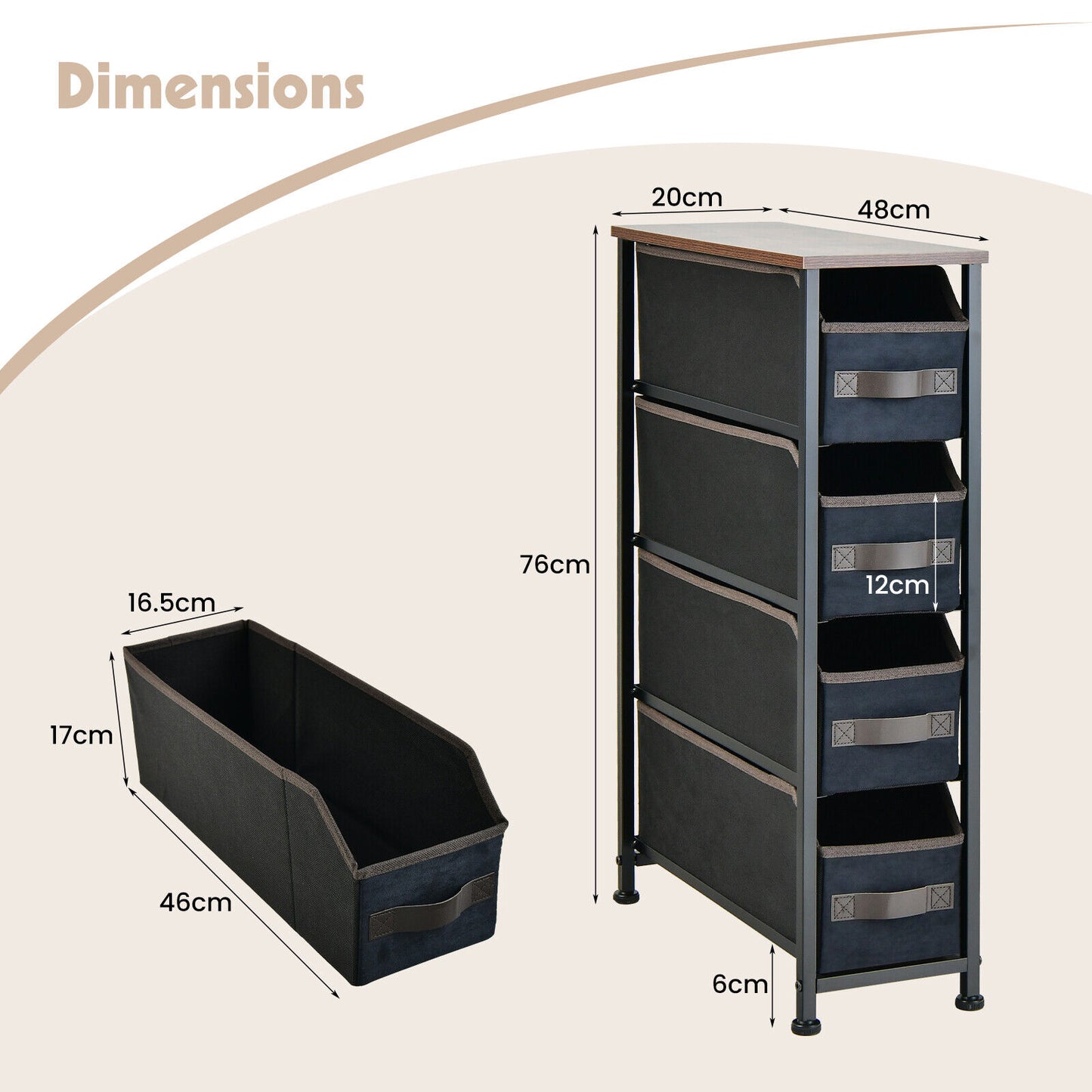 Vertical Narrow Dresser Organiser Closet Storage Cabinet w/ Foldable Drawers