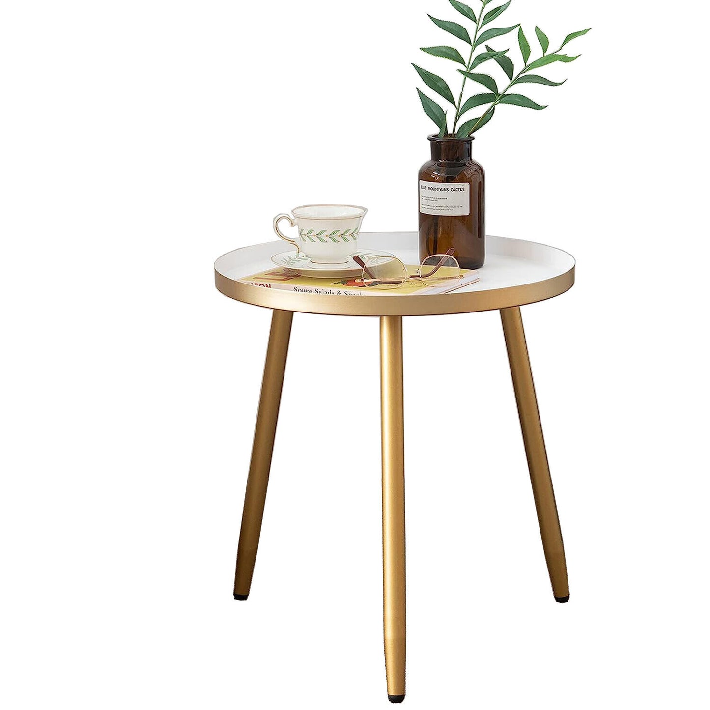 Ekkio 3 Legged Round Side Table (White & Gold)