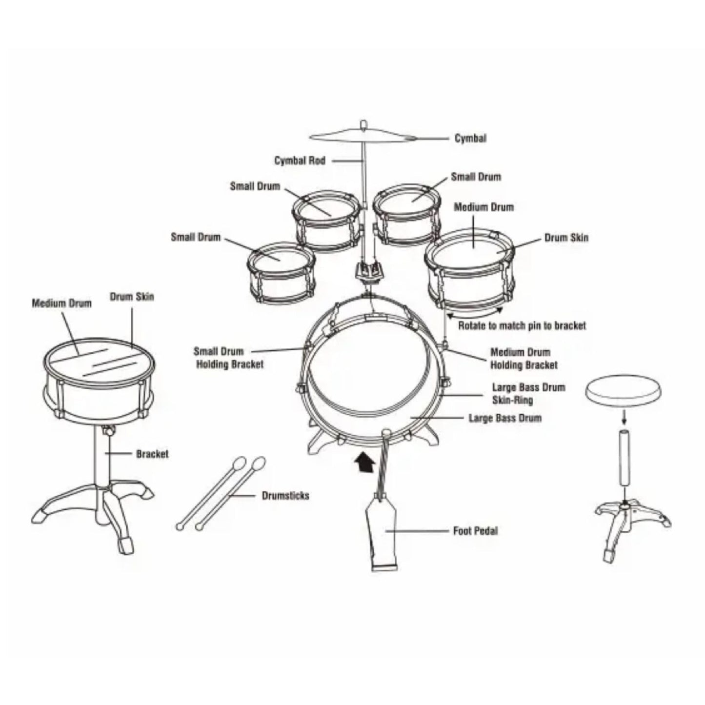 Gominimo Kids 6pcs Drum Set with Drummer Seat (Red) GO-KDS-100-BHP