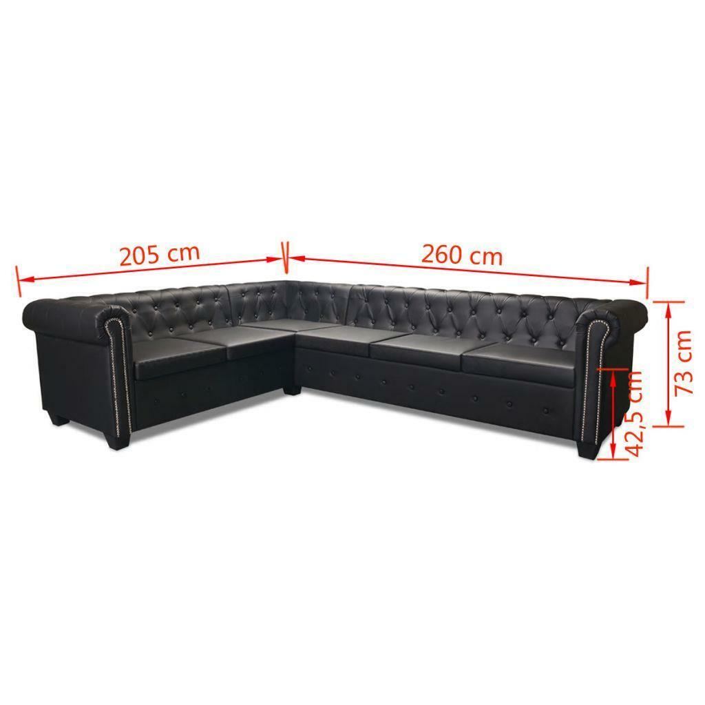 Artificial Leather Corner Lounge Couch Seat Chair Sofa Suite - 6 Seater - Black