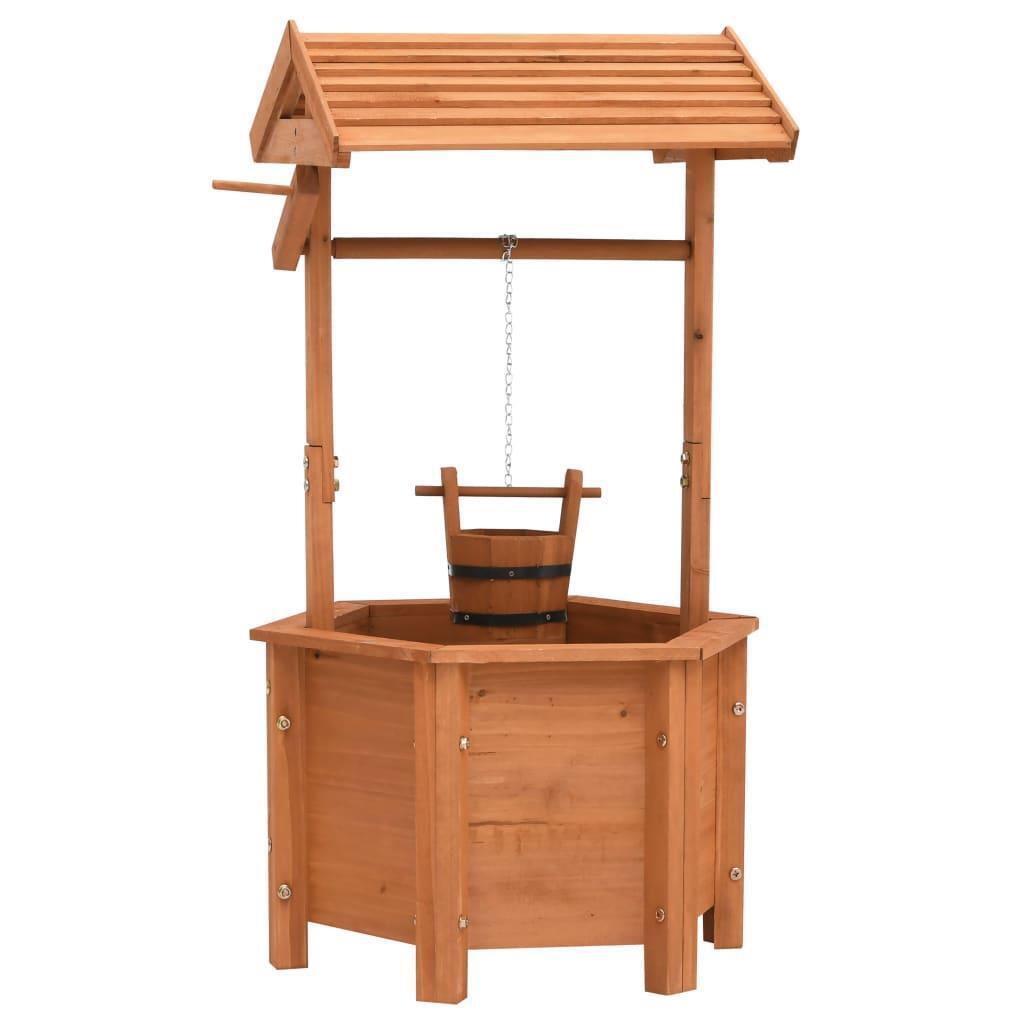 Wooden Wishing Well Garden Lawn Patio Deck Backyard Decor Flower Pot Planter