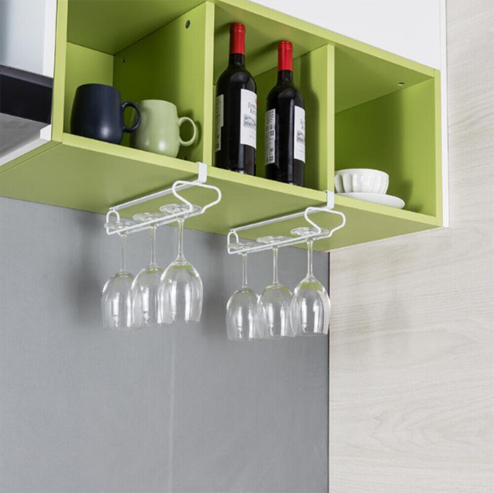 Metal Kitchen Wine Glass Rack Under Cabinet Stemware Hanger Holder Storage