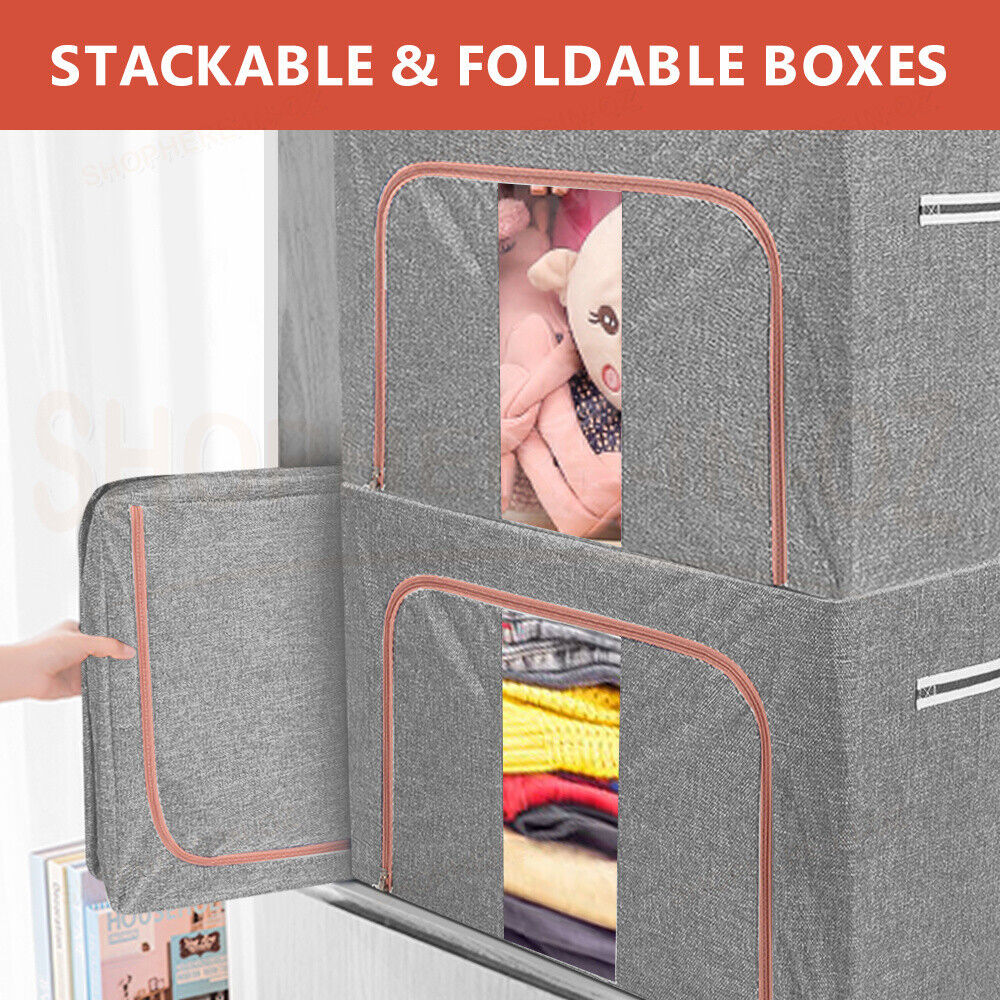 100L Foldable Storage Boxes Crushed Steel Frame Clothes Toys Quilt Organiser Bag