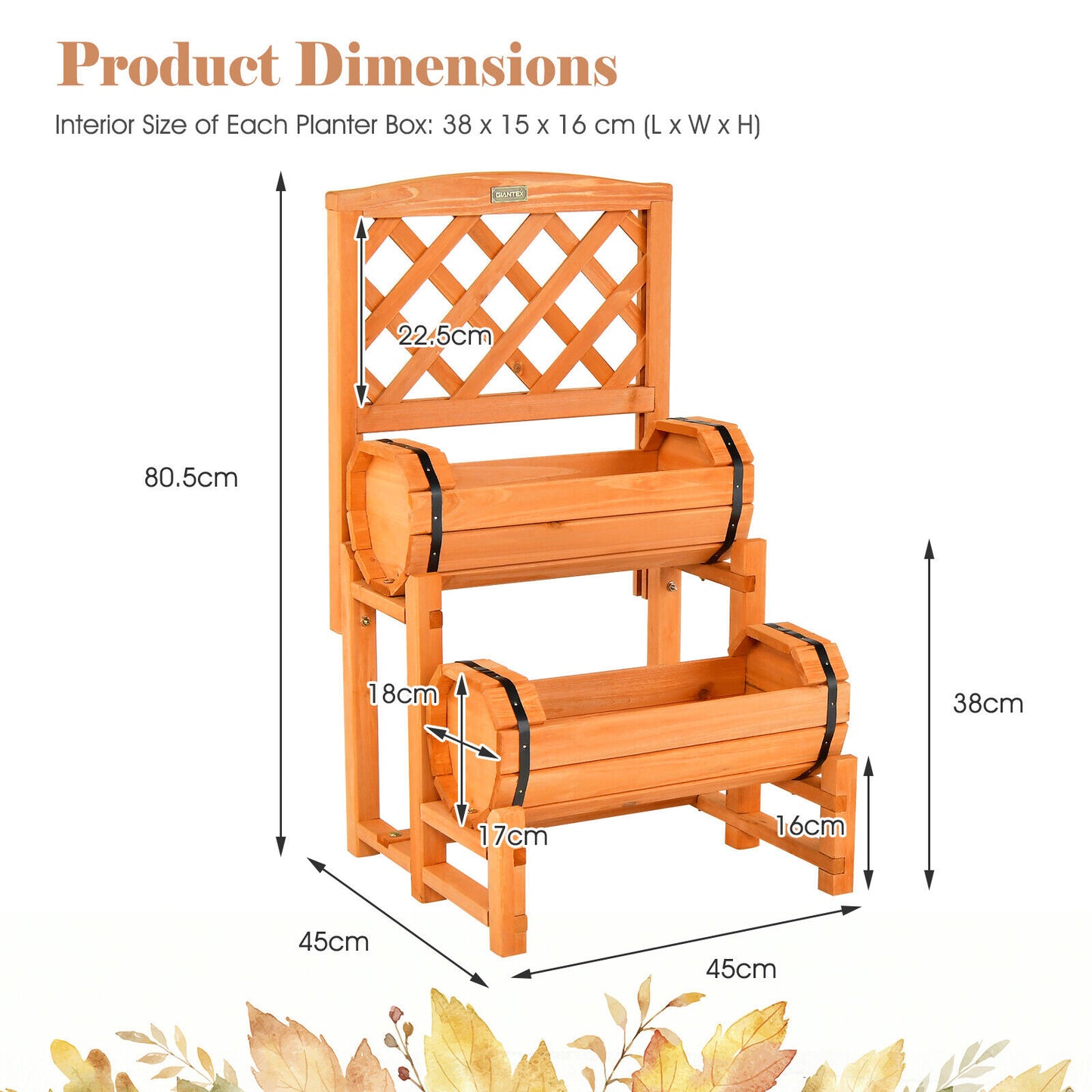 2-Tier Wooden Raised Garden Bed Container w/2 Cylindrical Planter Boxes& Trellis