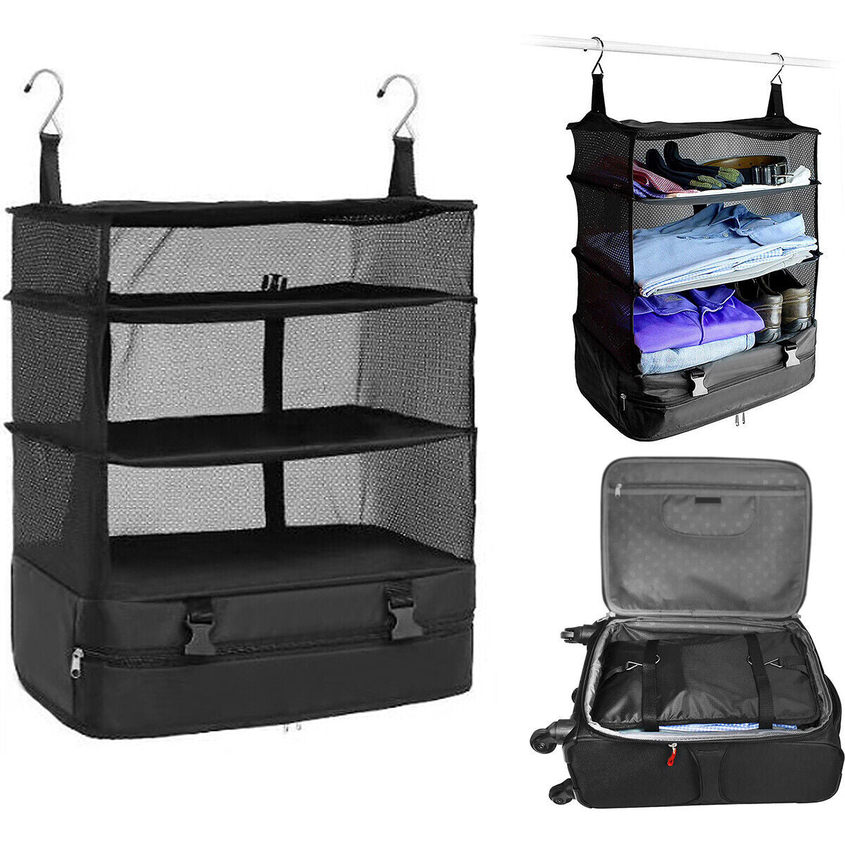 4 Layers Travel Camping Foldable Storage Hanging Bag Camping Mesh Storage Case