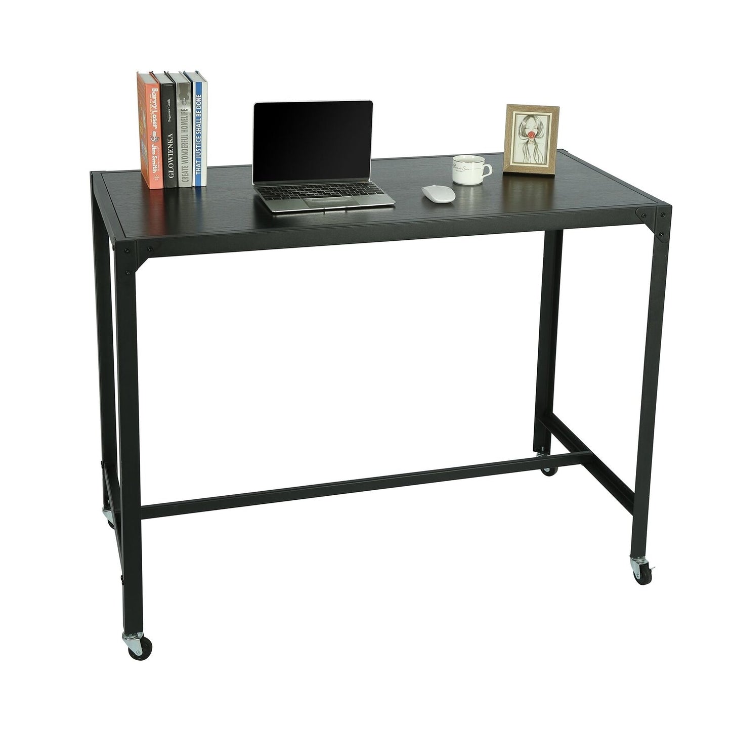 FORET Computer Desk Office PC Laptop Table Study Workstation Home Black Metal