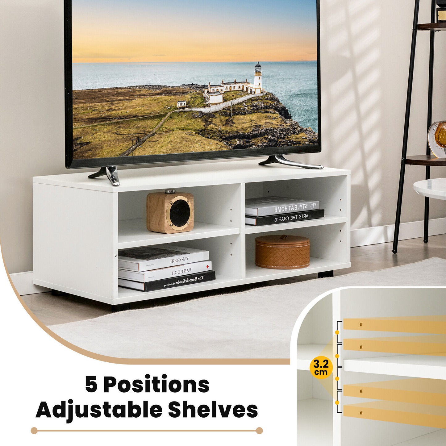 4-Cubby TV Stand Cabinet Media Console Entertainment Center Adjustable Shelves