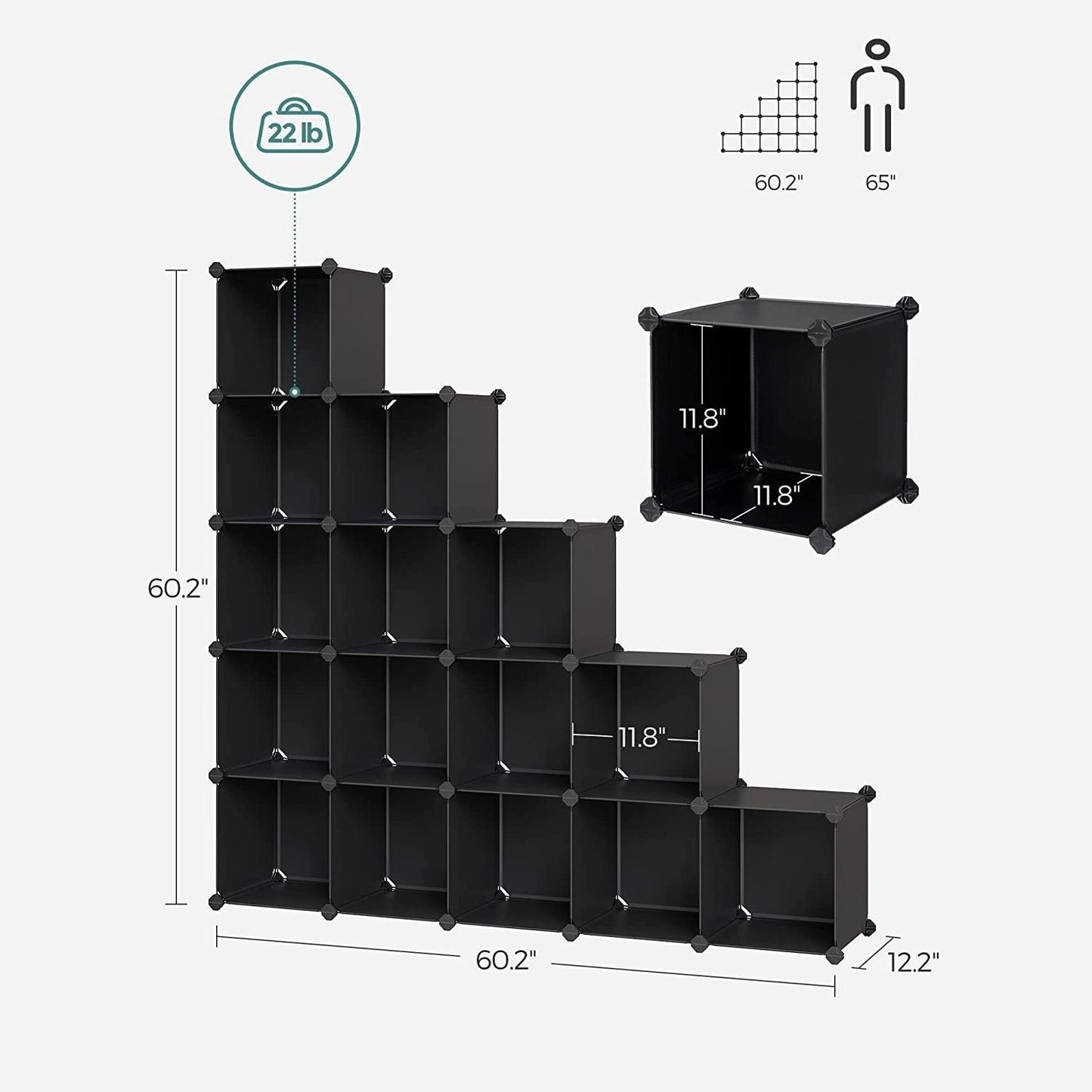 Songmics 16 Cube Storage Organiser Storage with Rubber Mallet Black