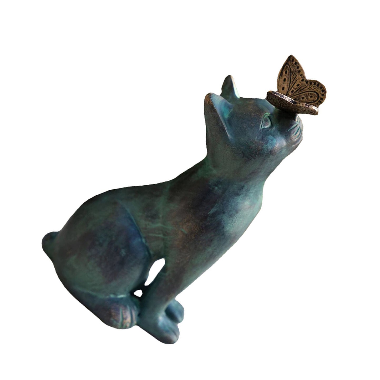 Curious Cat Statue With Butterfly Garden Lawn Sculpture Decor Outdoor Ornament