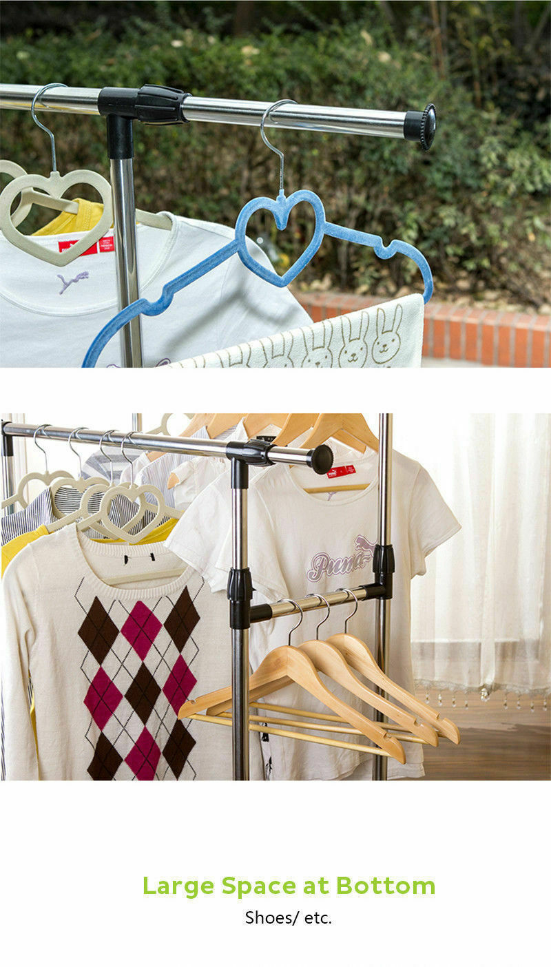 Adjustable Garment Holder Clothes Rack Double Stainless Shelf Hanger Coat
