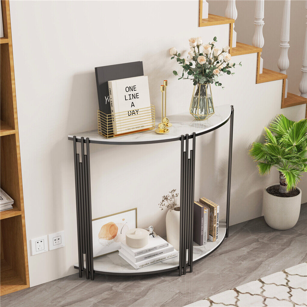 Strong Slate Crescent Console Table 2Tier Entryway Large Strage Shelves Stand