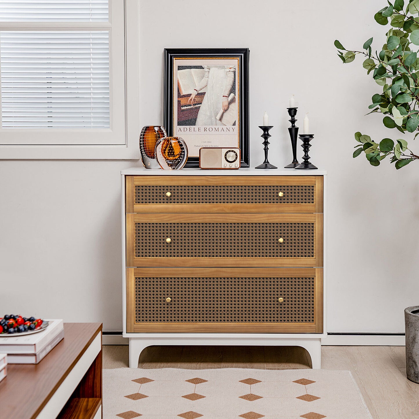 Giantex Modern 3-Drawer Dresser with Anti-toppling Device White & Brown