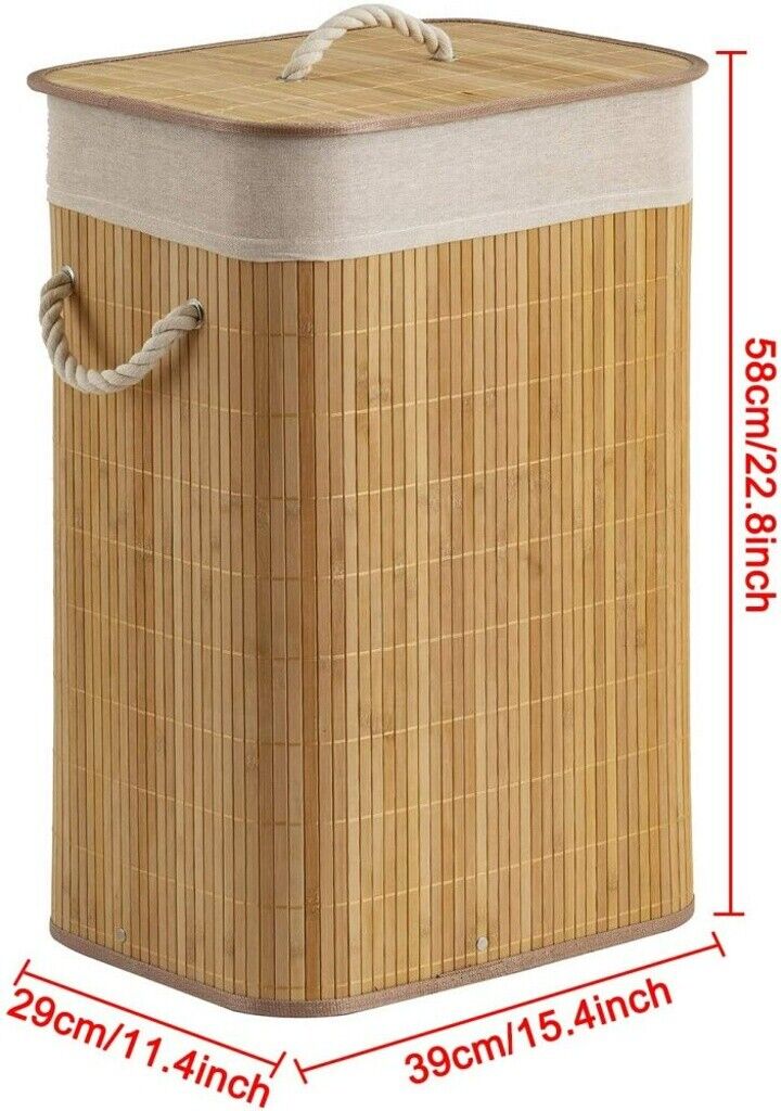 Bamboo Laundry Hamper Basket Wicker Clothes Storage Bag Sorter Bin With Lid