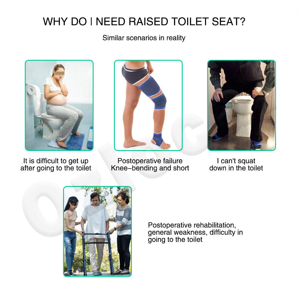 Raised Toilet Seat Elevated Portable White Removable Safety Armrest 5 Inch