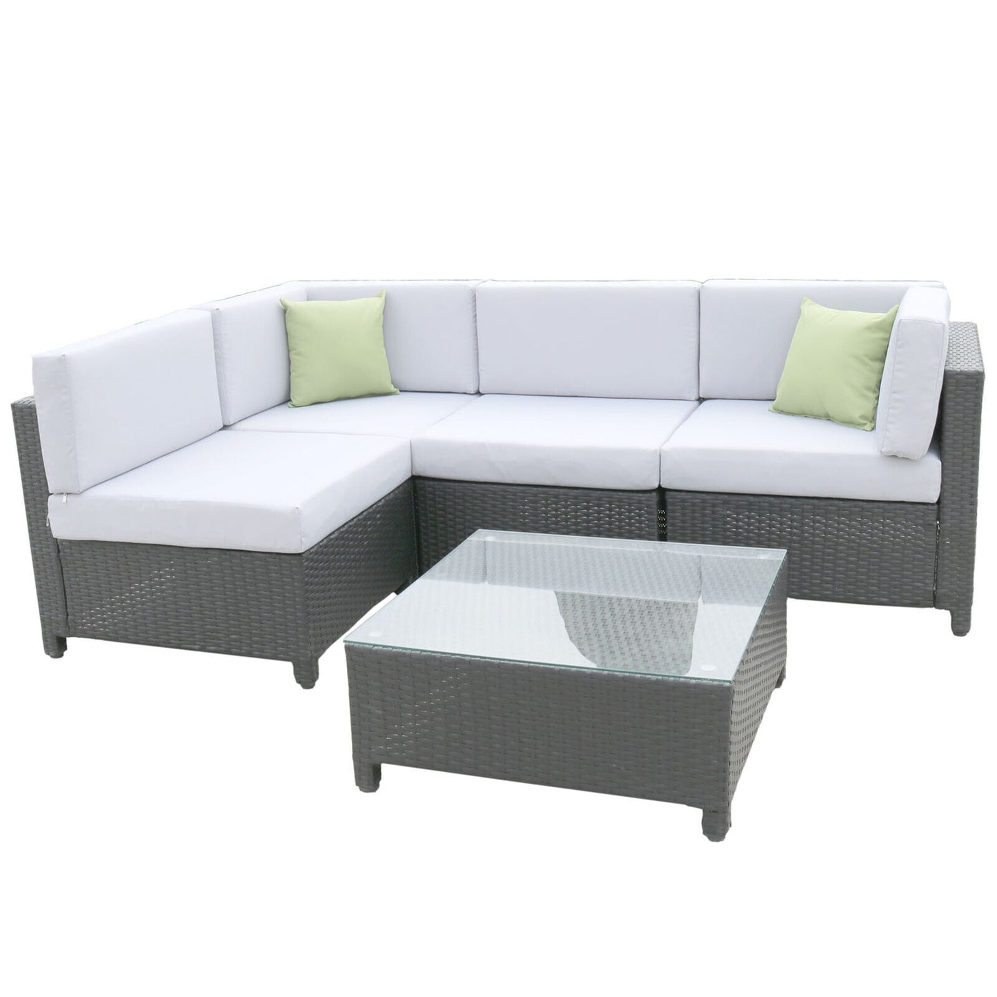 Milano 5 Piece Wicker Rattan Sofa Set Light Grey Outdoor Lounge Patio Set