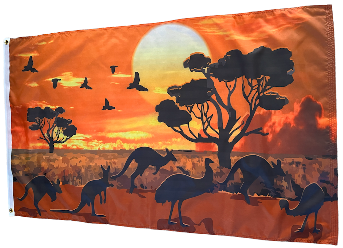 Australian Bush Flag  Large Silhouette Emu Kangaroos Flag Themed Australian Flag