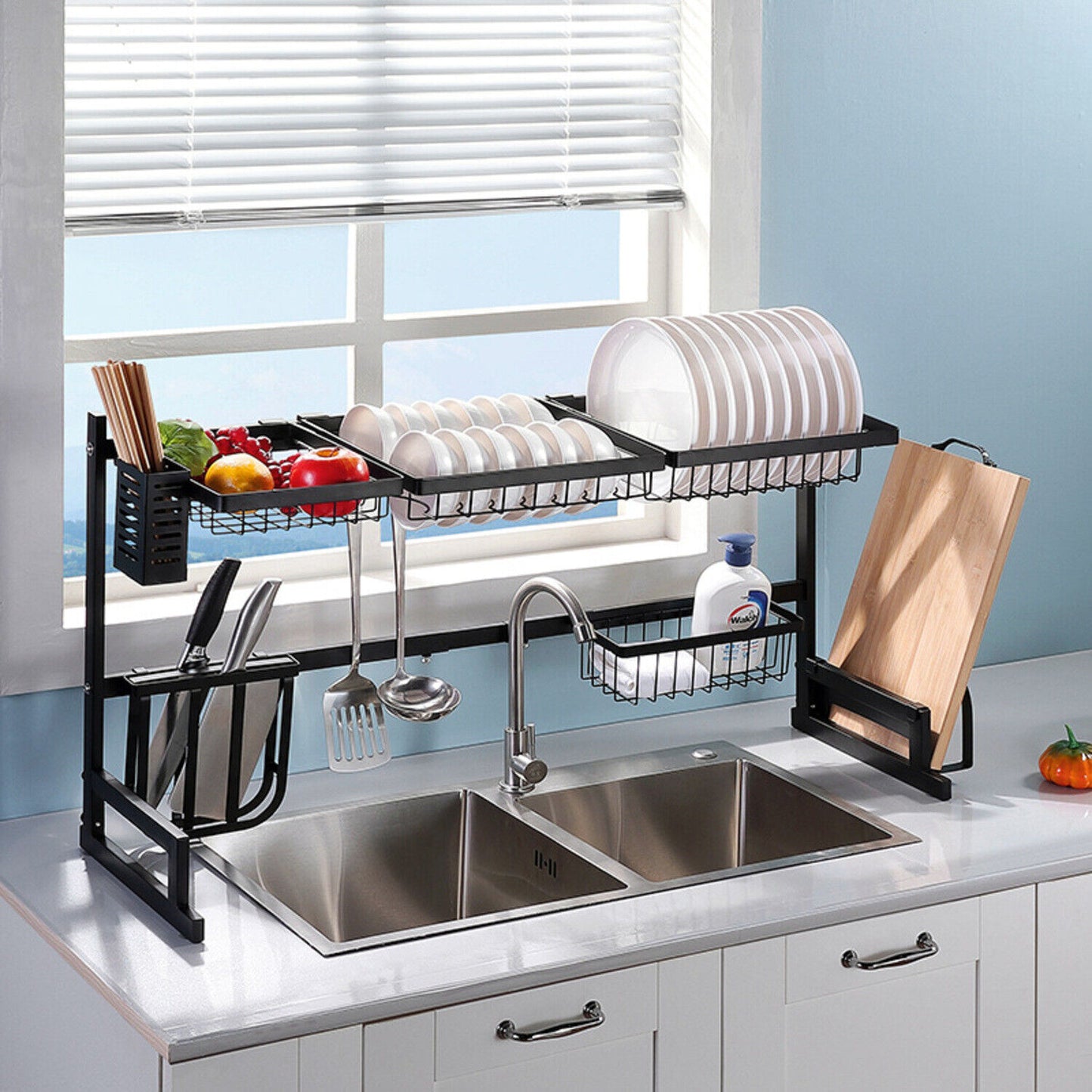 Gominimo Dish Drying Rack Over Sinks Adjustable Kitchen Organiser Black