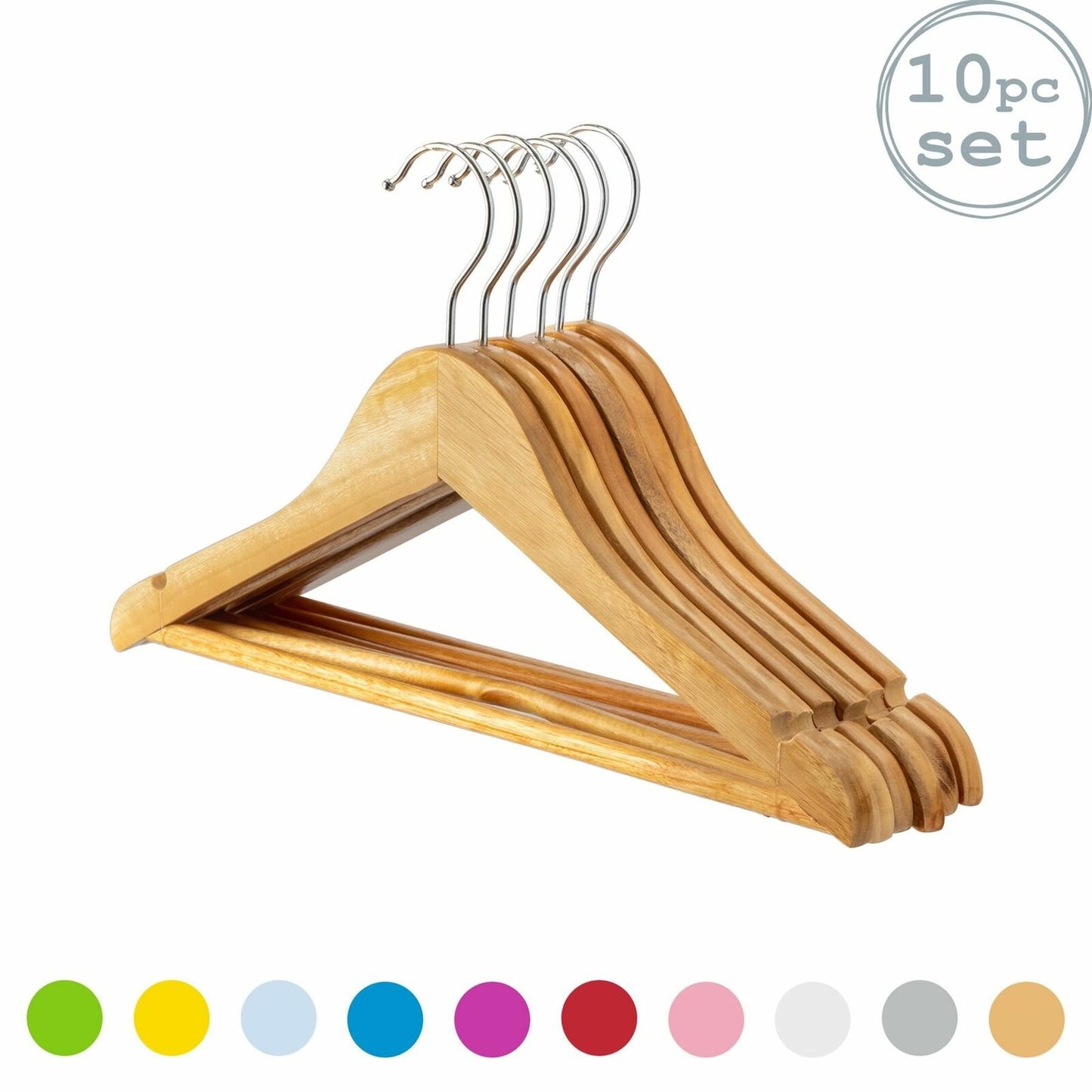 10 Childrens Wooden Coat Hangers Kids Clothes Trouser Hanger Bar Wood