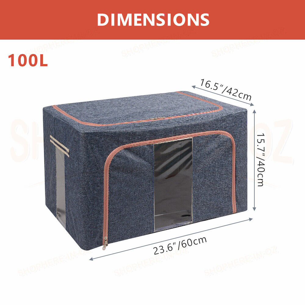 100L Foldable Clothes Storage Boxes Crush Steel Frame Quilt Toys Organiser Cube