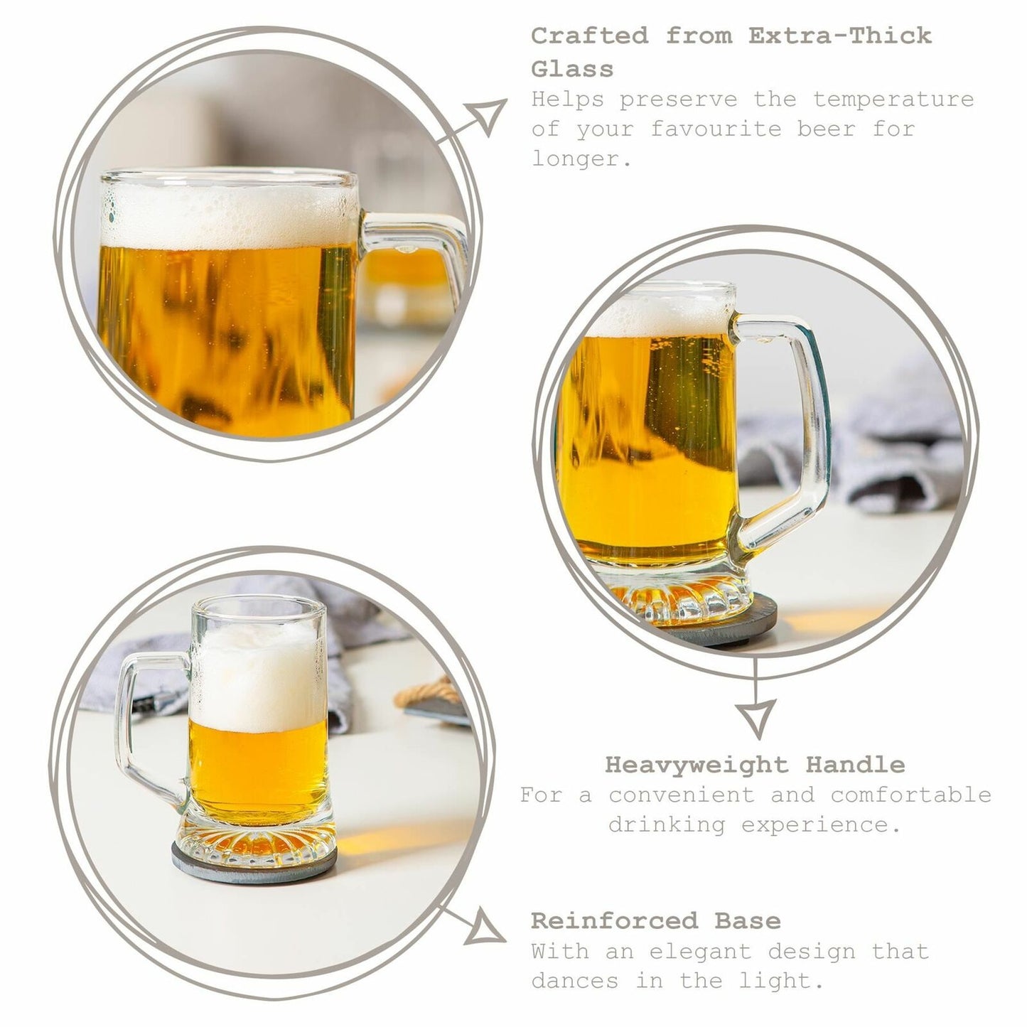 6x Stern Glass Beer Mugs Classic German Style Pale Ale Stein Tankard 270ml Clear
