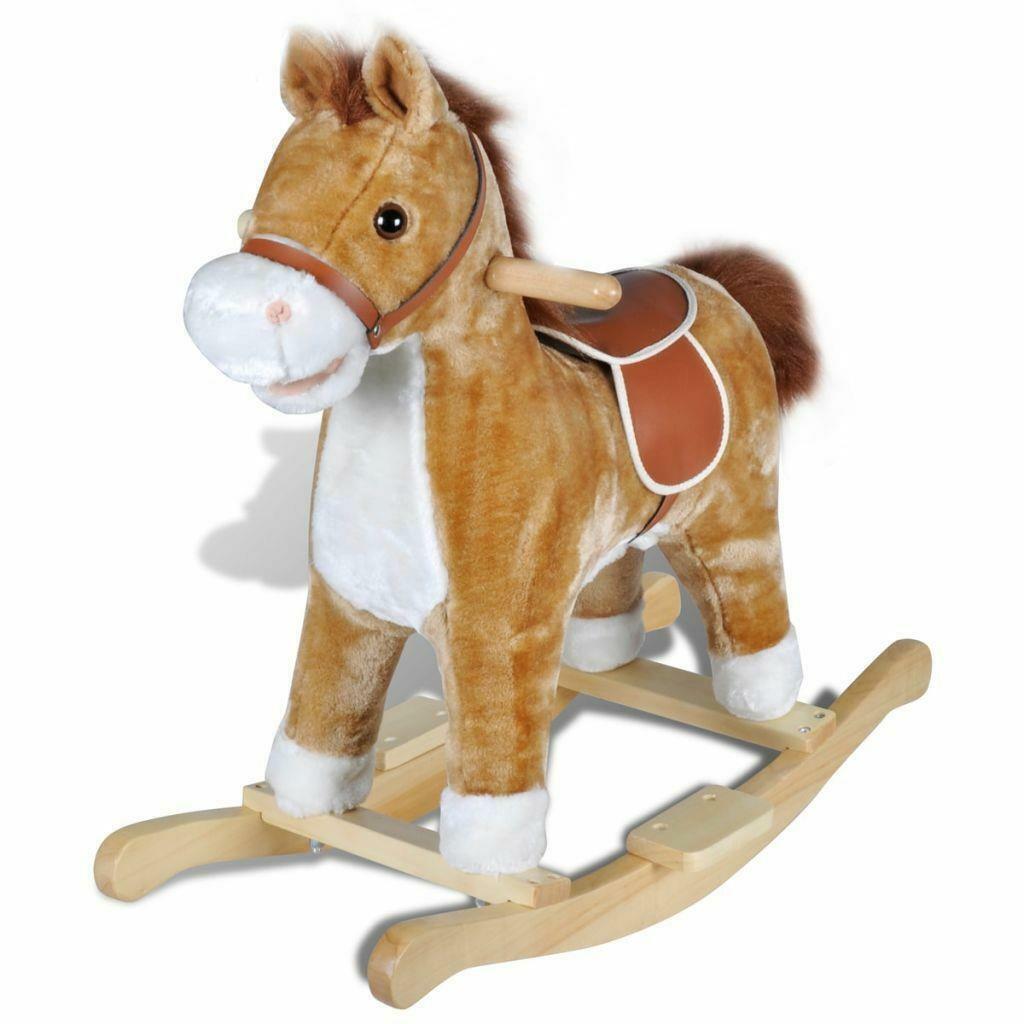 Kids Childrens Toddler Plush Toy Fun Play Ride on Rocking Horse Animal - Brown