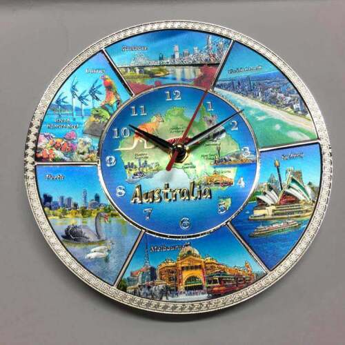 Round  Australia Map Clock  Australia Souvenir Clock Blue