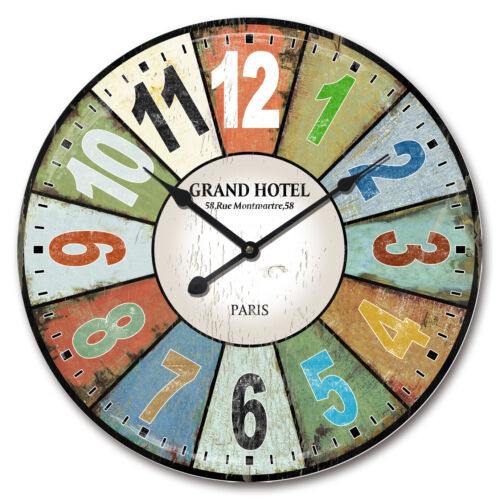 60cm Wall Clock Large MDF Round Grand Hotel Multicolour Home Decor